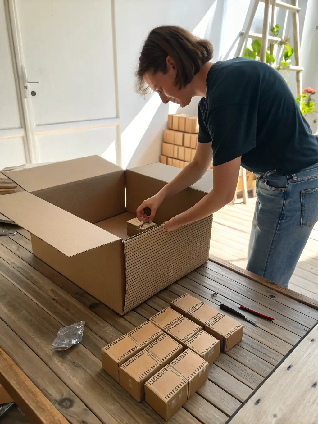 A person carefully moving boxes and furniture during a residential move in Las Cruces, NM.